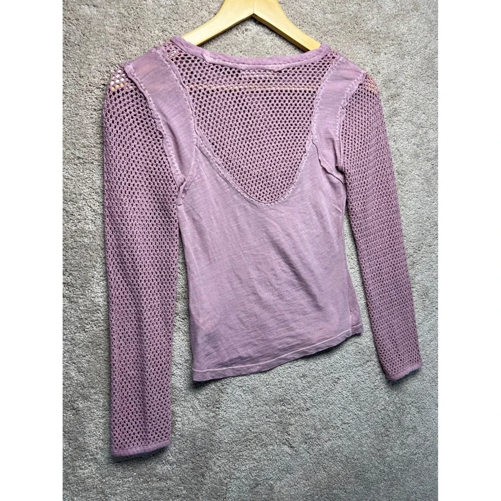 Free People Solar Eclipse Lavender Mesh Mix Long Sleeve Top S Purple Textured